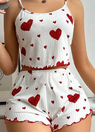 Women's Pajamas Set Sleepwear 2 PCS Short Tank Tops And Shorts S M L White Ventilate Soft Casual Love Printing Hottie Daily Store