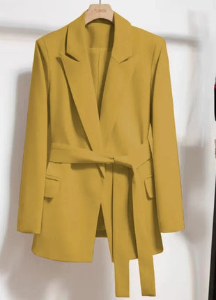 Women's Blazers Spring Autumn Suit Coat Beige Tie Up Jacket Slim Fit Stylish Top Outerwear Office Lady Blazer for Women Clothing QDMUCHENLUOKE Store