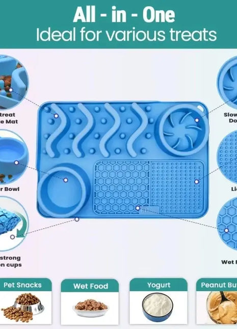 Slow Feeder Mat for Pets - Non-Toxic Silicone (Turquoise) Upgraded Anxiety and Boredom Relief Tool with Aluminum Bowl, 17x11x2 in Dropshipman