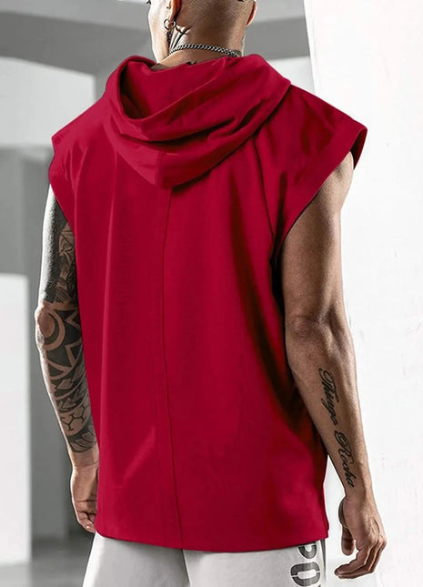 Hooded Solid Color New Men's Casual Pullover Sports Men's T-shirt Sleeveless Men's Waistcoat Loose ICON Shop1102375903 Store