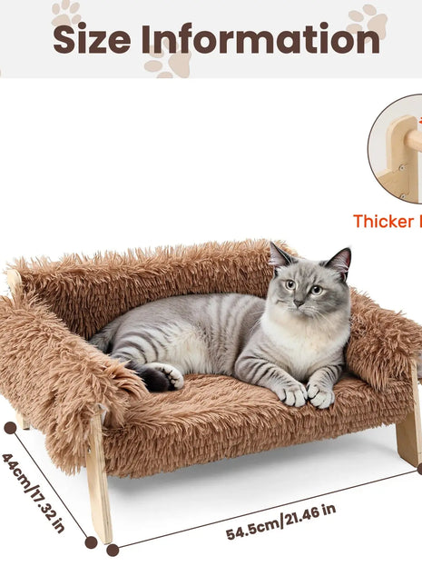 Large Cat Bed Sturdy Wooden Leg Raised Plush Cat Sofa Bed Kitten Bed for Indoor Cats - Soft Cat Couch Dropshipman