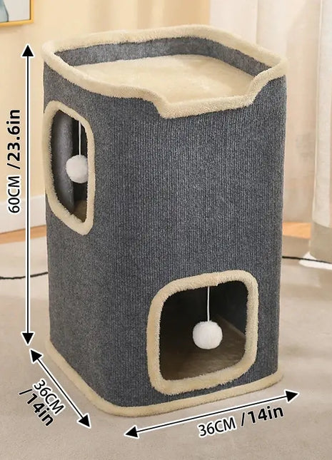2-Layer Cat House Cat Cave for Indoor Cats Rectangular Cat House Hanging Toy Indoor Dropshipman