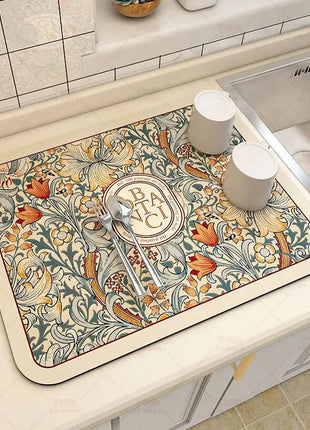 Super Absorbent Large Kitchen Absorbent Mat Antiskid Draining Coffee Dish Drying Mat Quick Dry Bathroom Drain Pad Tableware Mat E-Goods Store