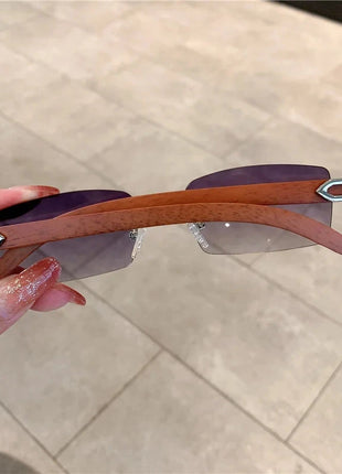 Rimless Wooden Pattern Sunglasses Shiny Apparel Store