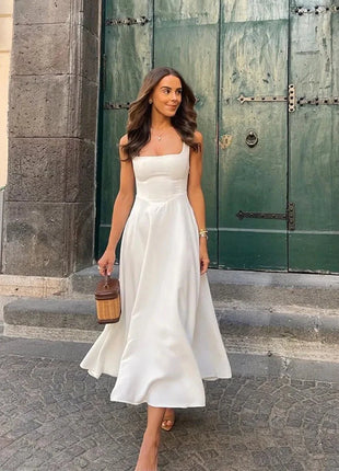 Fashion Solid Long Denim Vestidos Women Sleeveless OffShoulder Lace Up Backless Square Neck Jeans Dresses 2025 Chic Street Wear PfotenSpaß