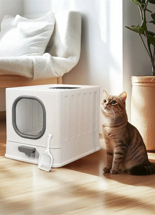 BingoPaw Cat Litter Tray Box: Foldable Top Entry Extra Large Cats Toilet with Lid Kitten Litter Tray Easy Cleaning Drawer Design Dropshipman