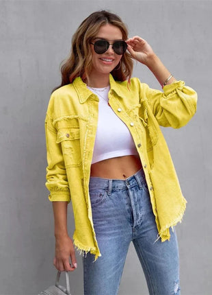 Raw-Edges Denim Jacket | Casual Women’s Outerwear for Spring & Autumn 🌼 PEPE 's Hoodie Sportswear Store