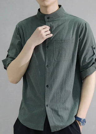 Men's Stand Collar Shirt – Mid-Length Sleeves Lincici Store