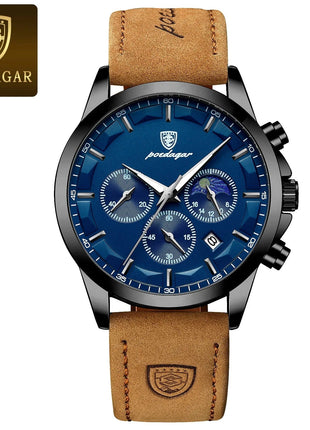 POEDAGAR Men Quartz Watch Luxury Sports Waterproof Chronograph Luminous Date Man Wristwatch Business Leather Men's Watches Clock Stone's Store