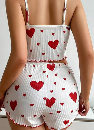 Women's Pajamas Set Sleepwear 2 PCS Short Tank Tops And Shorts S M L White Ventilate Soft Casual Love Printing Hottie Daily Store