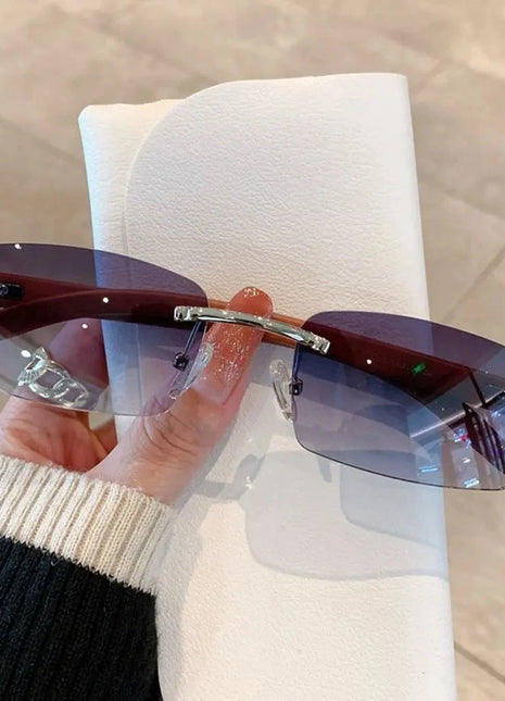 Rimless Wooden Pattern Sunglasses Shiny Apparel Store