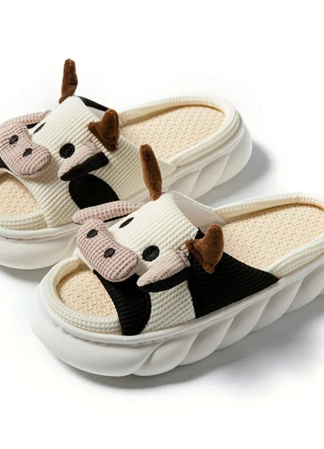 Women's Kawaii Cartoon Cow House Slippers, Casual Slip On Platform Slipper, Comfortable Indoor Shoes Shop1103881077 Store