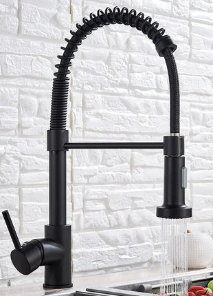 🚰 Pull-Down Kitchen Faucet – Matte Black Brass Spring Faucet with Dual Mode Nozzle | Hot &amp; Cold Mixer Tap for Single-Hole Sink Installation YYYMEST Factory Store
