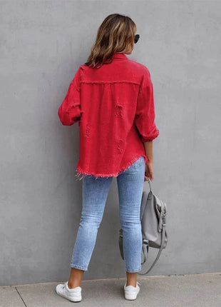 Raw-Edges Denim Jacket | Casual Women’s Outerwear for Spring & Autumn 🌼 PEPE 's Hoodie Sportswear Store