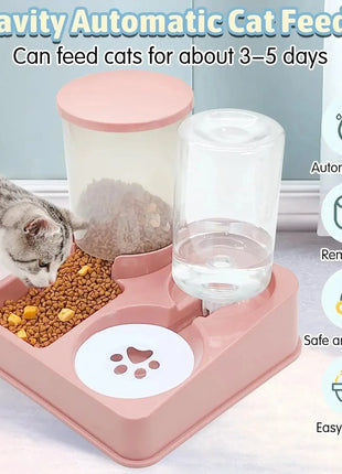 Automatic Cat Feeder Water Dispenser Set, 2 In 1 Tilted Automatic Pet Food And Water Feeder Gravity Food Feeder and Waterer Dropshipman