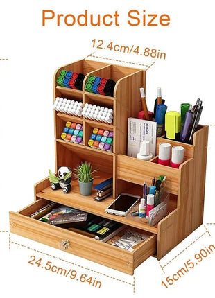 WoodCraft Desk Organizer with Drawer Six Seasons Store