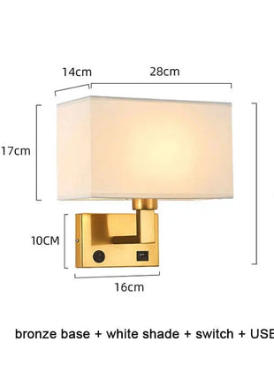 Minimalist Wall Sconces with Rectangle Fabric Shade - USB Wall Lights Guwai Lighting Store