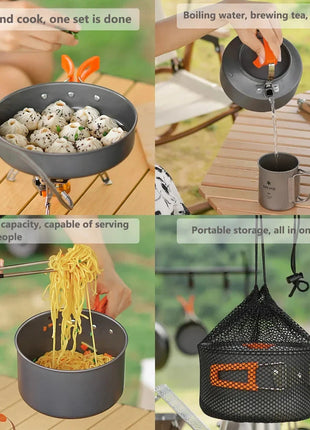 Camping Cooking Set - Outdoor Cookware & Picnic Tableware | Non-Stick Pots & Teapot Stone's Store