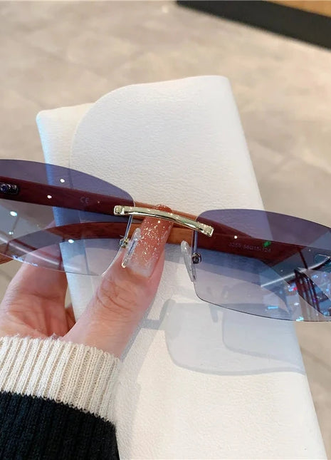 Rimless Wooden Pattern Sunglasses Shiny Apparel Store