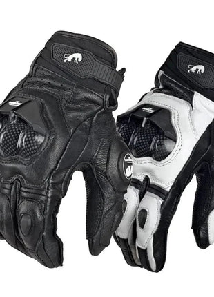 Leather Motorcycle Gloves Black White Red Racing Genuine Leather Motorbike Road Racing Team Glove Summer Winter Rider Gloves AHT Automobiles And Motorcycles Store