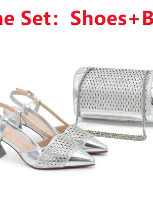 New Design Nigerian Wedding Matching Shoe and Bag Decorated with Rhinestone Wedding Shoes and Bags Set for Women Italian 2025 Italian trend store