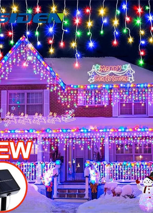 NEW 162/96LED Solar Icicle Outdoor Christmas Lights 8 Modes Waterproof Fairy Lights for Home Party Halloween Holiday Decoration OSIDEN Lighting Store