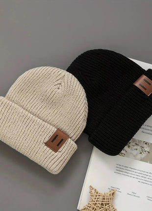 3 Pcs Boys Knit Leather Patch Beanie Hat Stone's Store