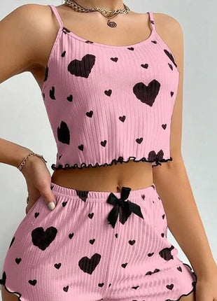 Women's Pajamas Set Sleepwear 2 PCS Short Tank Tops And Shorts S M L White Ventilate Soft Casual Love Printing Hottie Daily Store