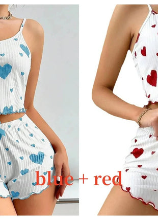 Women's Pajamas Set Sleepwear 2 PCS Short Tank Tops And Shorts S M L White Ventilate Soft Casual Love Printing Hottie Daily Store