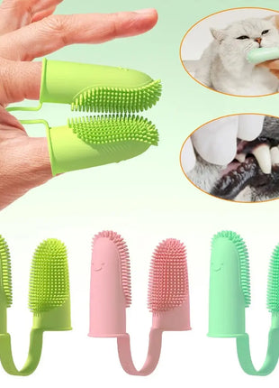 Dog Super Soft Double Finger Toothbrush Pet Teeth Clean Bad Breath Care TPR Tooth Brush Clean Tool Dog Toothbrush Accessories Dropshipman