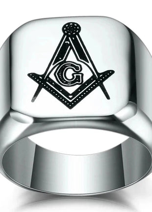 Master Mason Blue Lodge Ring - 316L Stainless Steel Gold Square & Compass Stone's Store
