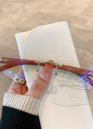 Rimless Wooden Pattern Sunglasses Shiny Apparel Store