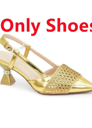 New Design Nigerian Wedding Matching Shoe and Bag Decorated with Rhinestone Wedding Shoes and Bags Set for Women Italian 2025 Italian trend store