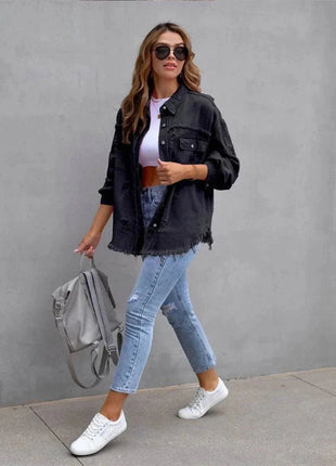 Raw-Edges Denim Jacket | Casual Women’s Outerwear for Spring & Autumn 🌼 PEPE 's Hoodie Sportswear Store