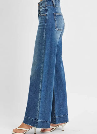 RISEN Full Size High Rise Ankle Wide Seam Detailed Jeans Plus Size CLIFFORDLENOX Official Store