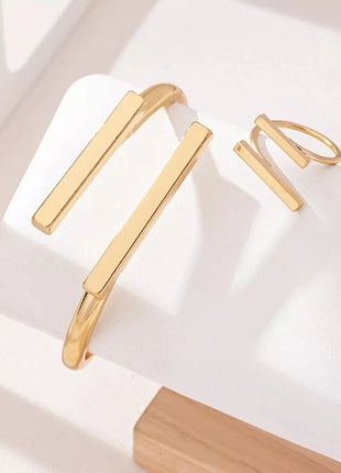 Adjustable 18K Gold-Plated Modern Bar Bracelet and Ring Jewelry Set NEULRY neulry Store