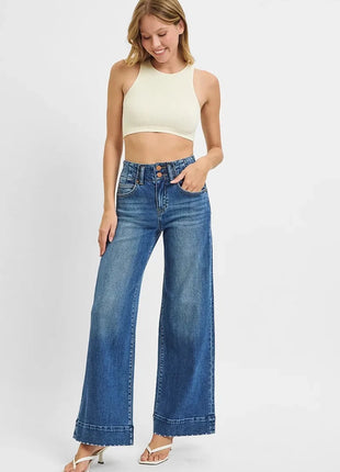 RISEN Full Size High Rise Ankle Wide Seam Detailed Jeans Plus Size CLIFFORDLENOX Official Store