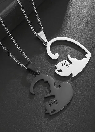 Couple Necklace with Hugging Love Pet Cat Design 17KMM Store