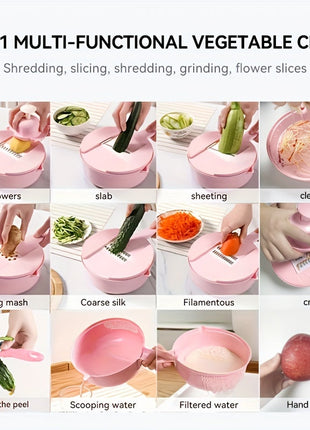 12-In-1 Multi-Functional Vegetable Chopper Carrots Potatoes Manually Cut Shred Slicer Radish Grater Kitchen Tools Vegetable Cutter For Hotel/Commercial Clear Live Store