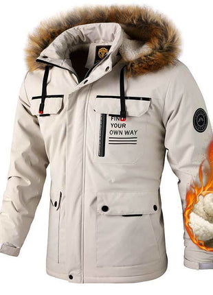 Men's Casual Hooded Jacket Parka Autumn And Winter Warm Solid Color Windproof Coat Outdoor Clothes With Multiple Pockets Wowotelong Store