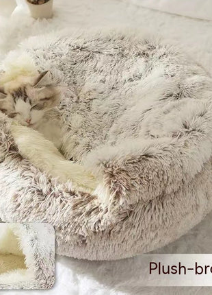 سرير الحيوانات الأليفة الفخمة المستديرة 2 في 1 - سرير شتوي دافئ وناعم ومريح للقطط والكلاب Kitchen-Life Store