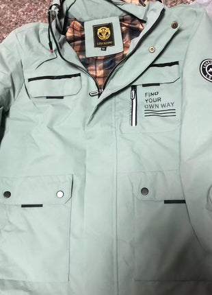 Men's Casual Hooded Jacket Parka Autumn And Winter Warm Solid Color Windproof Coat Outdoor Clothes With Multiple Pockets Wowotelong Store