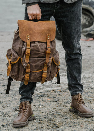 Genuine Leather & Canvas Vintage Backpack tigernu Female Backpack Store