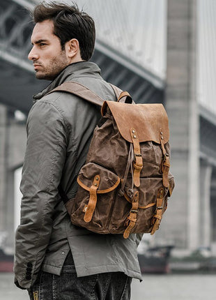 Genuine Leather & Canvas Vintage Backpack tigernu Female Backpack Store