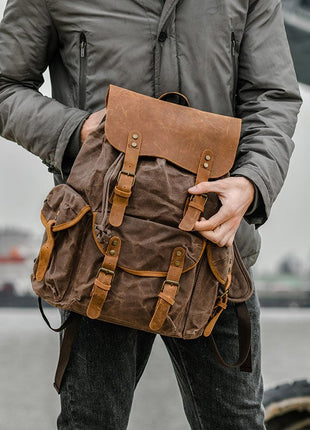 Genuine Leather & Canvas Vintage Backpack tigernu Female Backpack Store