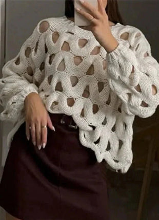 Long Sleeve Crochet Knit Sweater Aestheticism Store