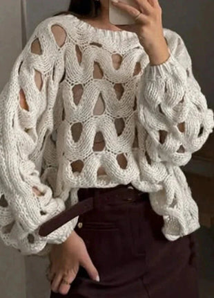 Long Sleeve Crochet Knit Sweater Aestheticism Store