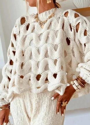Long Sleeve Crochet Knit Sweater Aestheticism Store