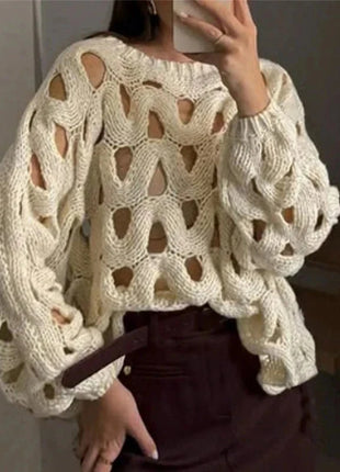 Long Sleeve Crochet Knit Sweater Aestheticism Store