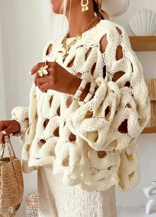 Long Sleeve Crochet Knit Sweater Aestheticism Store